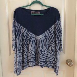Free People Tie Dye Blue 3/4 Sleeve Shirt